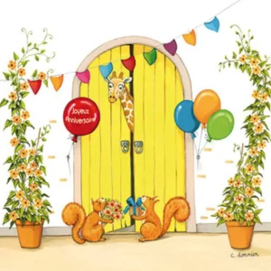 Carte anniversaire girafe et écureuils – Titi Pinson