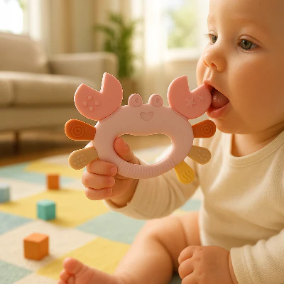 Anneau De Dentition Silicone Doux Bébé | Petit Crabe Des Neiges – Image 2