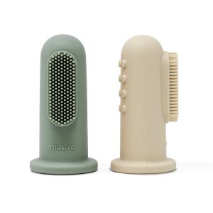Brosse à dents doigt beige et vert – MUSHIE