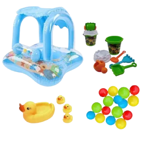 Pack de plage ( bouée + 10 balles colorées + set de plage + canards