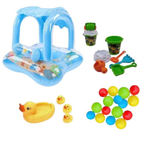 Pack de plage ( bouée + 10 balles colorées + set de plage + canards