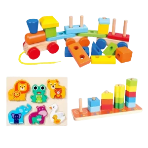pack 3 jouets éducatifs en bois montessori