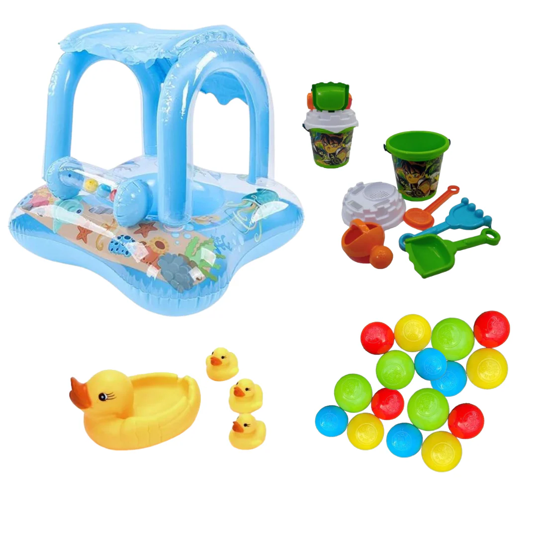 Pack de plage ( bouée + 10 balles colorées + set de plage + canards – Image 3