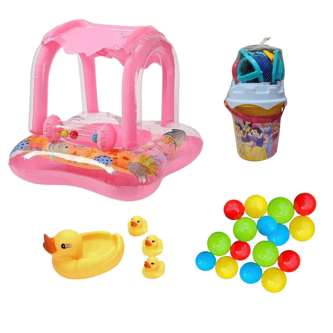 Pack de plage ( bouée + 10 balles colorées + set de plage + canards – Image 2