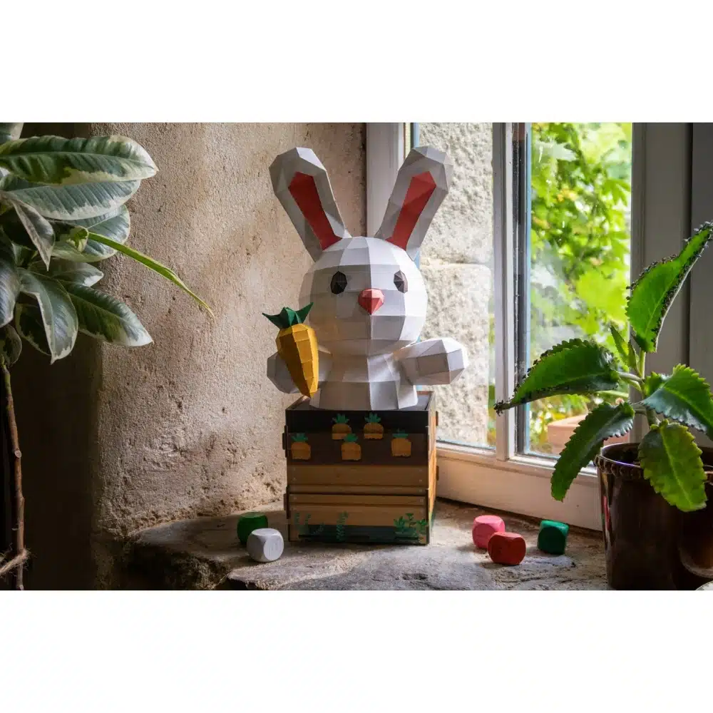 Trophée en papier 3D Animaux surprise Petit lapin avec boîte – Agent Paper – Image 4