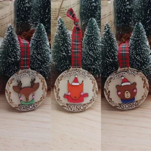 Boule de Noël Personnalisée en Bois Colorée