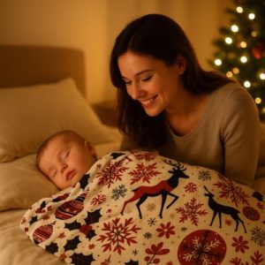 COUVERTURE BEBE | En flanelle imprimée de Noël