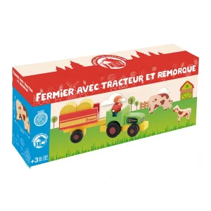 Fermier avec tracteur et remorque 7 pièces – Jeujura