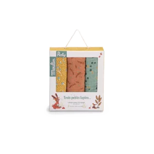 Set de 3 langes imprimés à broder – Trois Petits Lapins – MOULIN ROTY