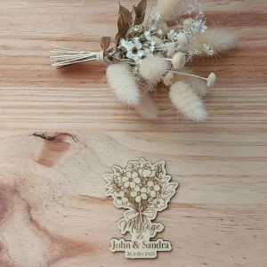 Magnet mariage bouquet – Cadeau invité personnalisé avec noms et date
