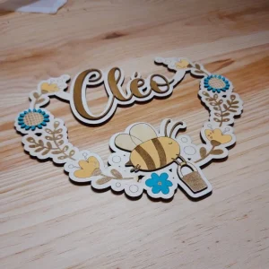 Plaque de Porte Enfant Colorée Bois – Abeille