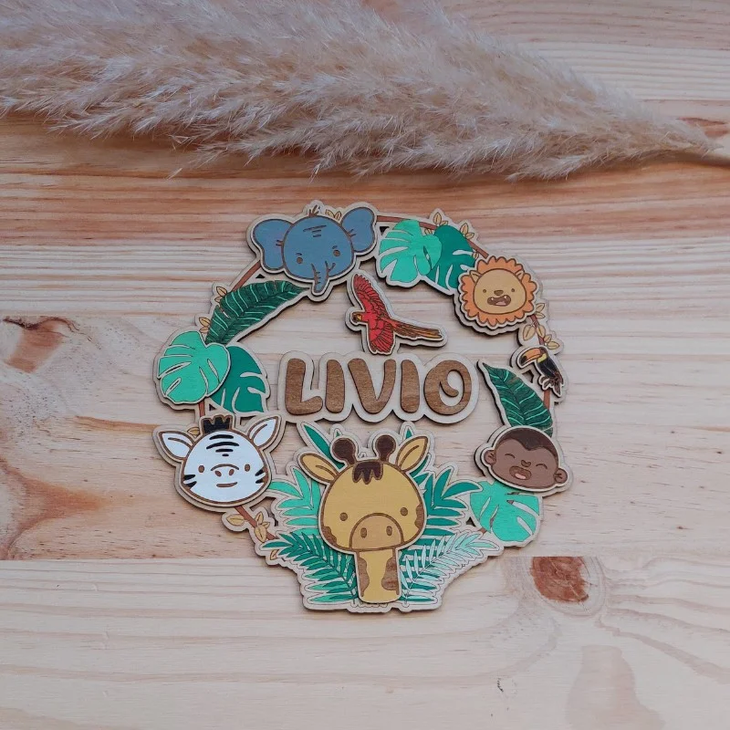 Plaque de Porte Enfant ColorĂ©e Bois – Animaux de la Jungle – Image 2