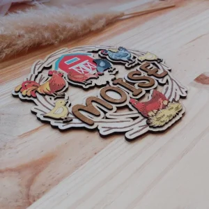 Plaque de Porte Enfant Colorée Bois – Poules