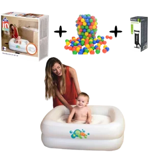 Baignoire gonflable pour bébé + 30 balles colorées + Pompe
