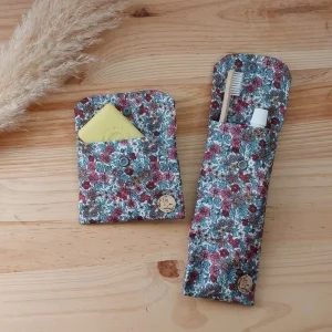 Étuis brosse à dents et savon – Coton fleuri enduit imperméable