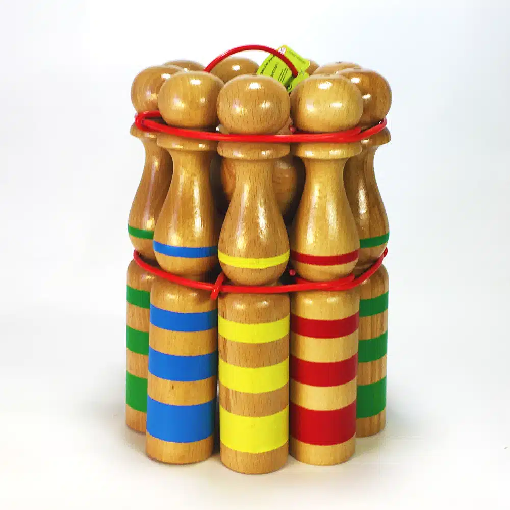 Quilles en bois rubanées 30 cm – Artisans du Jura