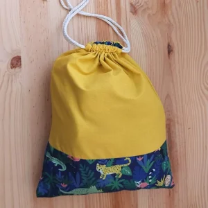 Sac de change – Motif animaux & tissu moutarde