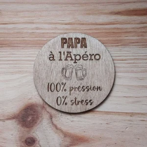 Sous-verres en Bois « Papa à l&rsquo;Apéro 100% pression 0% stress »