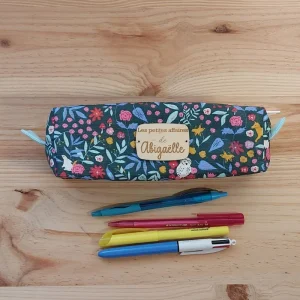 Trousse d’école personnalisée avec étiquette en bois – coton enduit imperméable